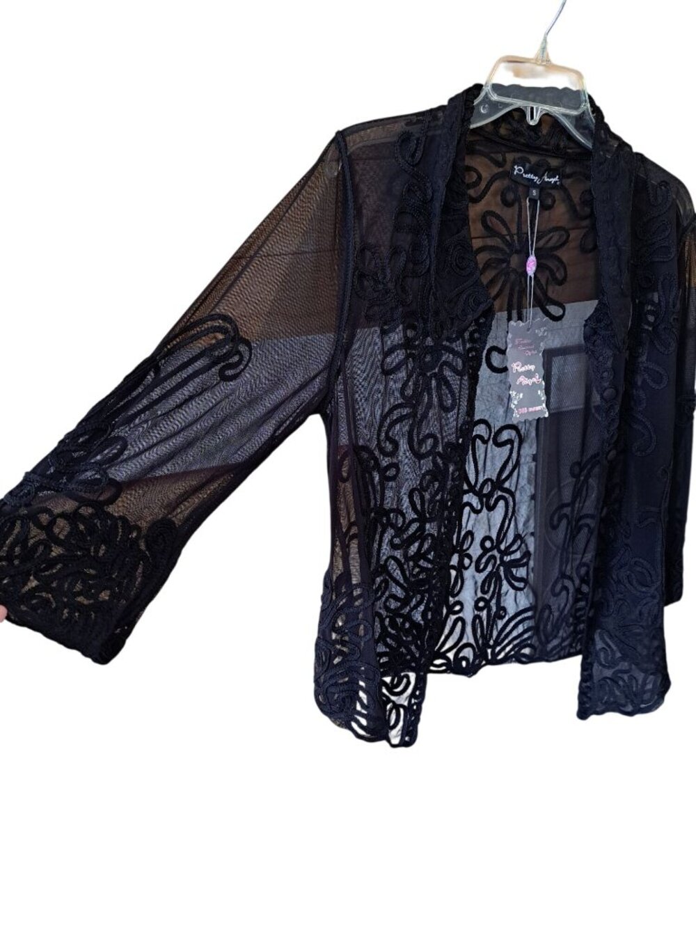 NEW Silk Cotton Black Sheer Embroidered Button Up Top Blouse Womens S Summer